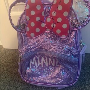 Purple Sequin MINNIE MOUSE Kids Backpack with Pink Polka Dot Bow